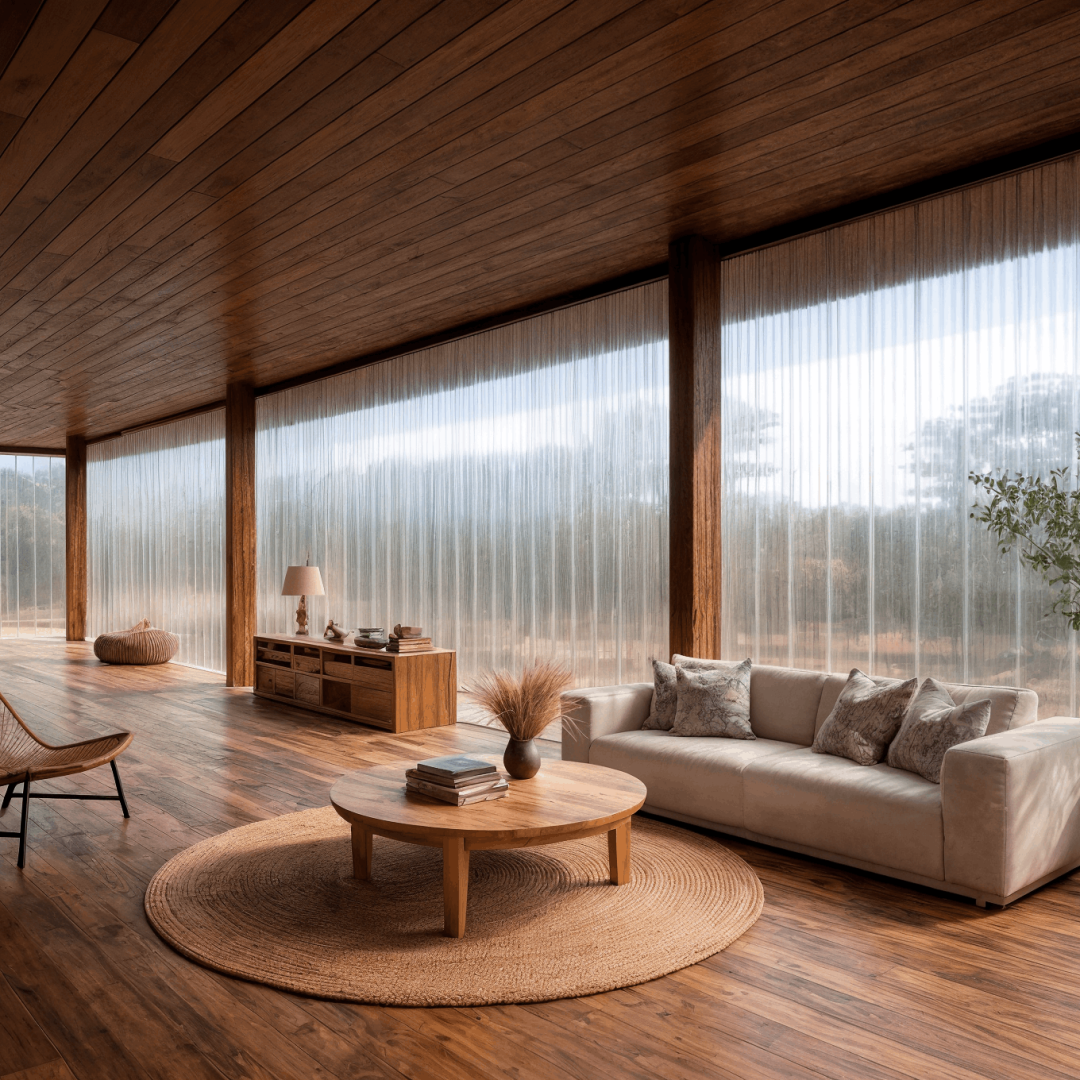 Fachada traslúcida en FRP aplicada en espacio arquitectónico interior con iluminación natural